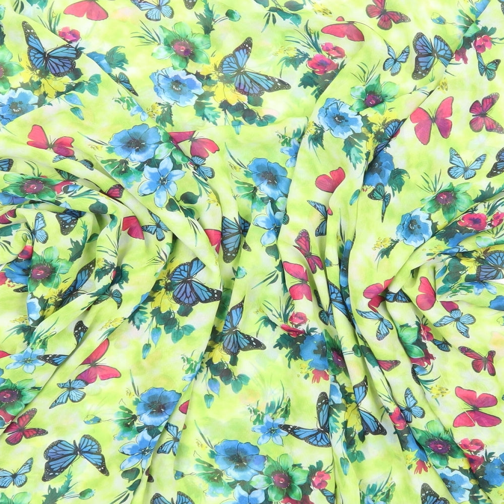 Urban Mist Womens Green Floral Polyester Basic Blouse Size L Scoop Neck