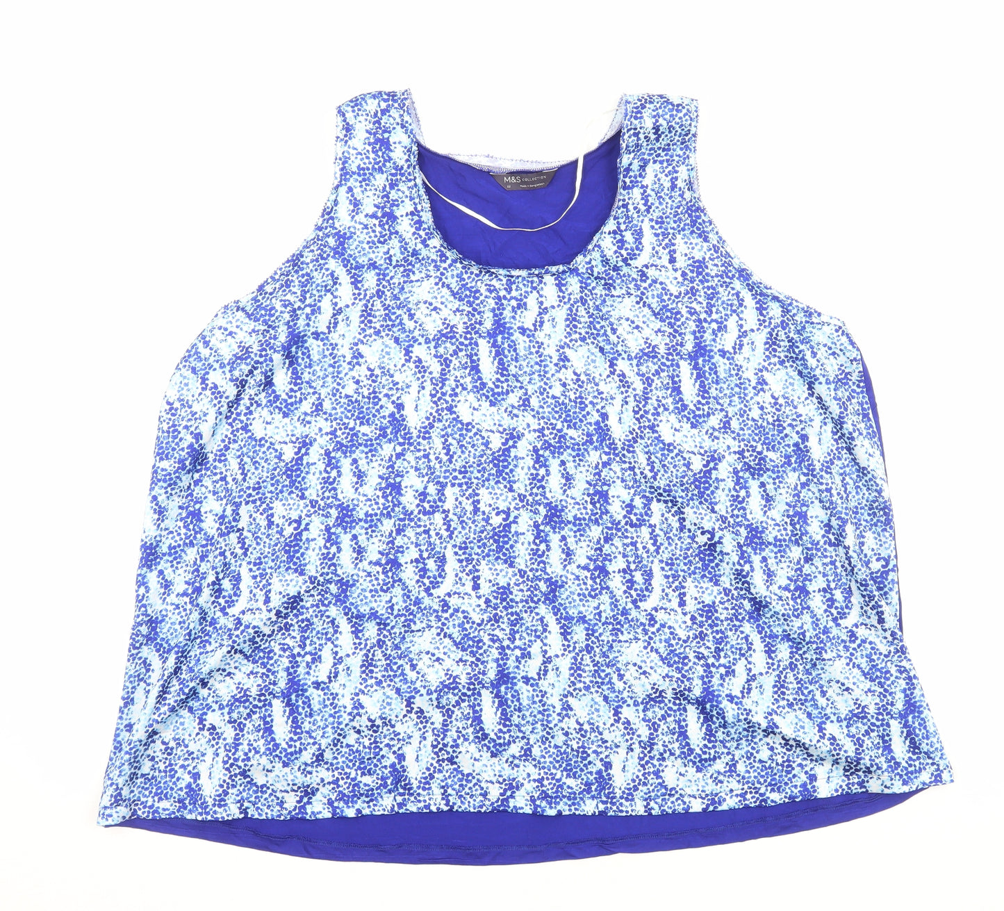 Marks and Spencer Womens Blue Geometric Polyester Basic Tank Size 20 Scoop Neck