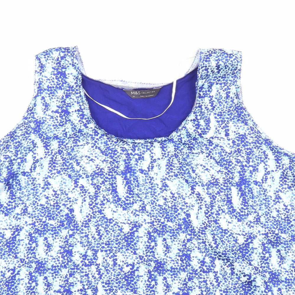 Marks and Spencer Womens Blue Geometric Polyester Basic Tank Size 20 Scoop Neck
