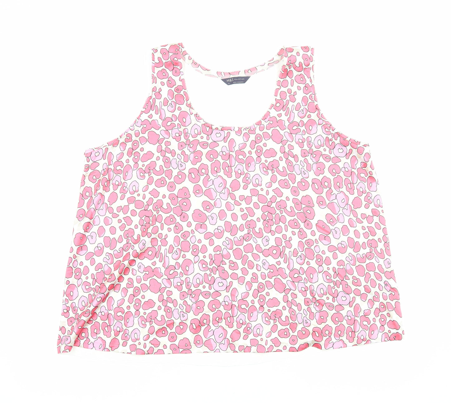 Marks and Spencer Womens Pink Animal Print Polyester Basic Tank Size 20 Scoop Neck - Leopard Print