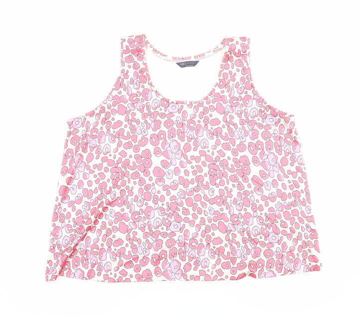 Marks and Spencer Womens Pink Animal Print Polyester Basic Tank Size 20 Scoop Neck - Leopard Print