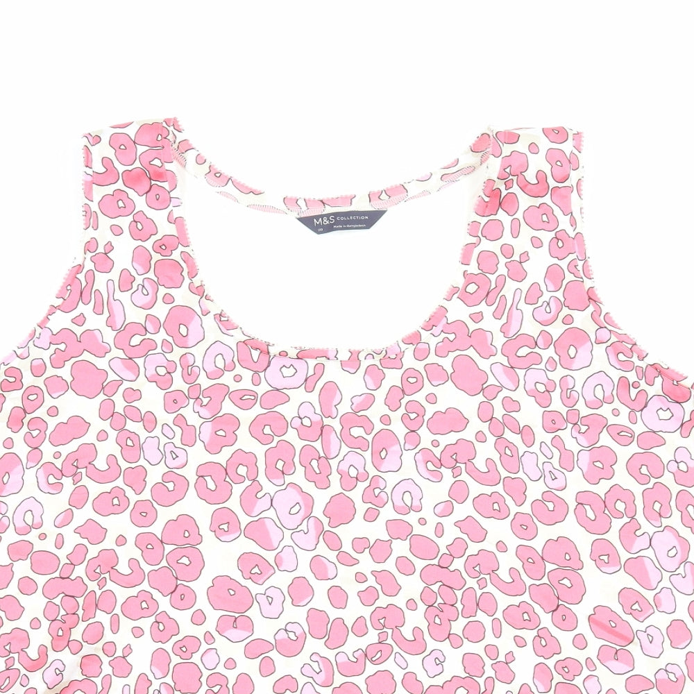 Marks and Spencer Womens Pink Animal Print Polyester Basic Tank Size 20 Scoop Neck - Leopard Print