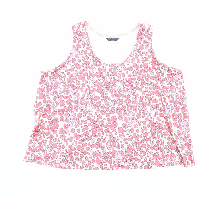 Marks and Spencer Womens Pink Animal Print Polyester Basic Tank Size 22 Scoop Neck - Leopard Print