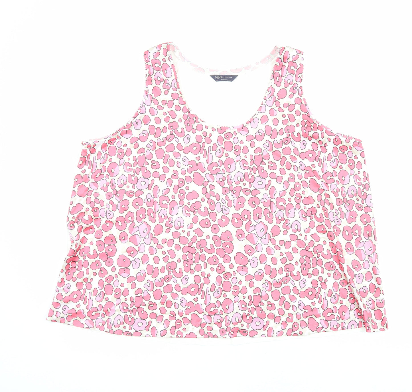 Marks and Spencer Womens Pink Animal Print Polyester Basic Tank Size 22 Scoop Neck - Leopard Print