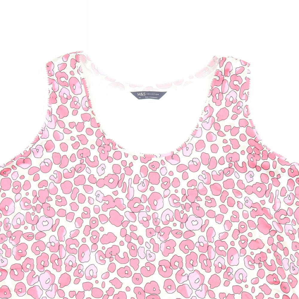 Marks and Spencer Womens Pink Animal Print Polyester Basic Tank Size 22 Scoop Neck - Leopard Print