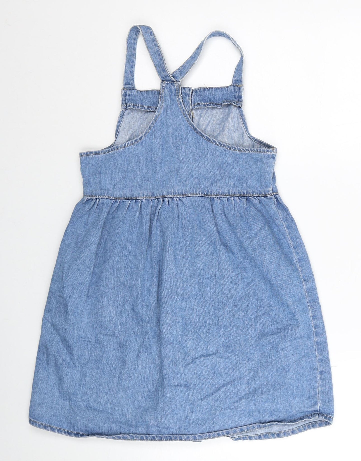 M&Co Girls Blue Cotton Skater Dress Size 8-9 Years Square Neck Button