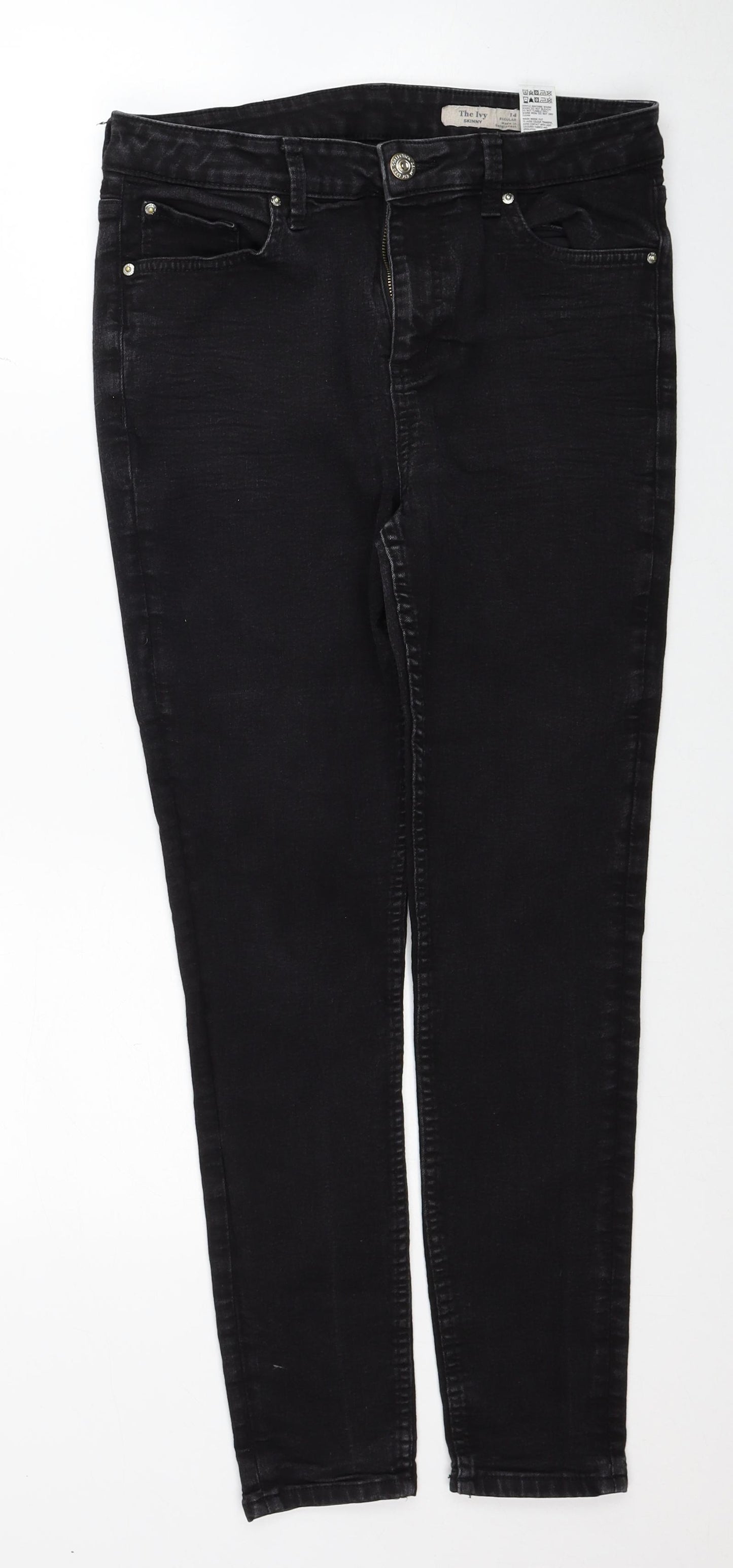 Marks and Spencer Womens Black Cotton Skinny Jeans Size 14 Regular Zip
