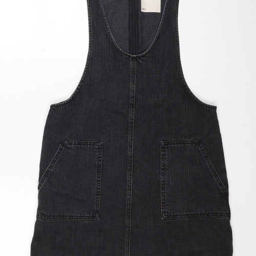 ASOS Womens Black Cotton Pinafore/Dungaree Dress Size 6 Scoop Neck Zip
