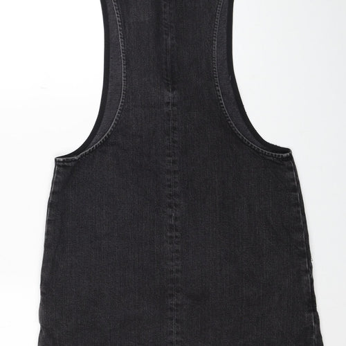ASOS Womens Black Cotton Pinafore/Dungaree Dress Size 6 Scoop Neck Zip