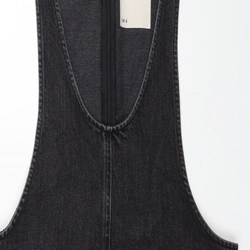ASOS Womens Black Cotton Pinafore/Dungaree Dress Size 6 Scoop Neck Zip