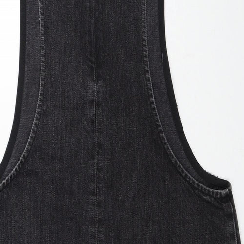 ASOS Womens Black Cotton Pinafore/Dungaree Dress Size 6 Scoop Neck Zip