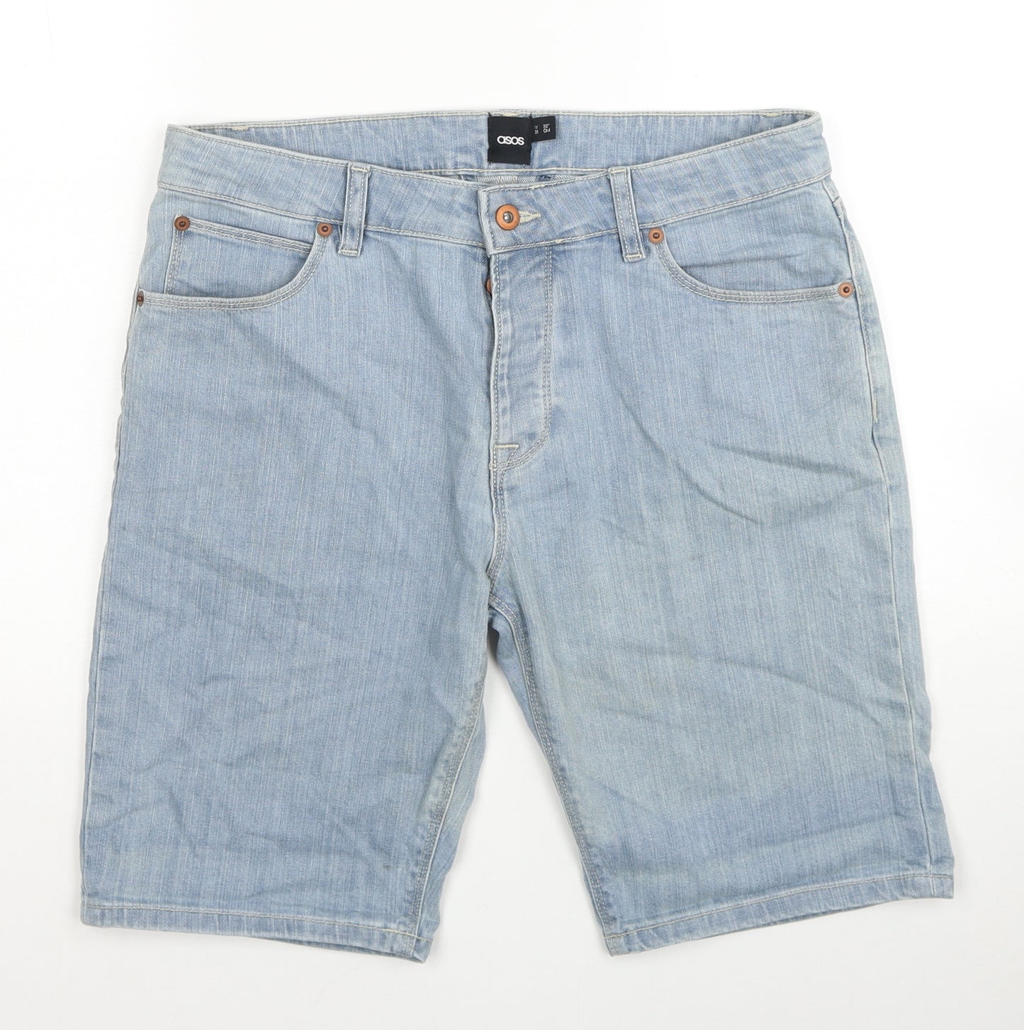 ASOS Mens Blue Cotton Bermuda Shorts Size 32 in Regular Zip