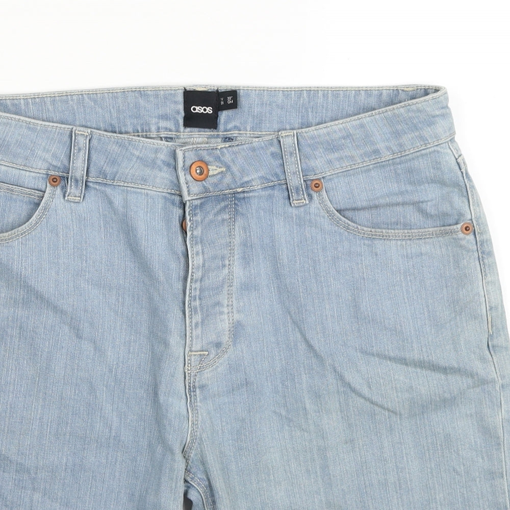 ASOS Mens Blue Cotton Bermuda Shorts Size 32 in Regular Zip