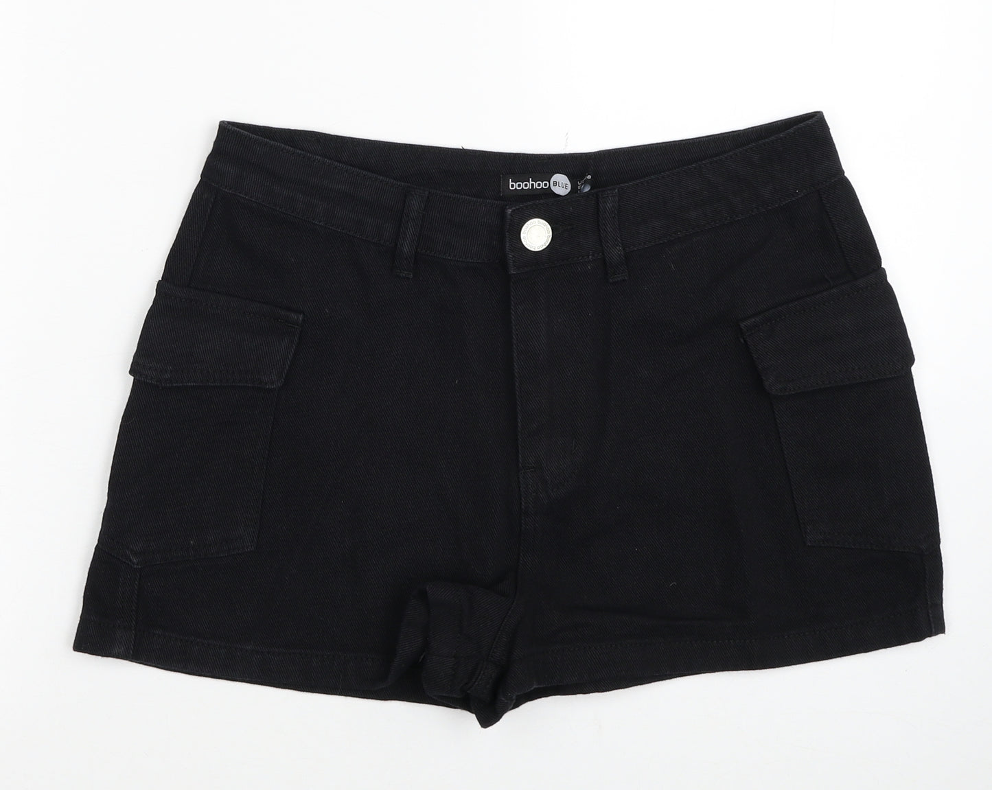 Boohoo Womens Black Cotton Cargo Shorts Size 10 Regular Zip