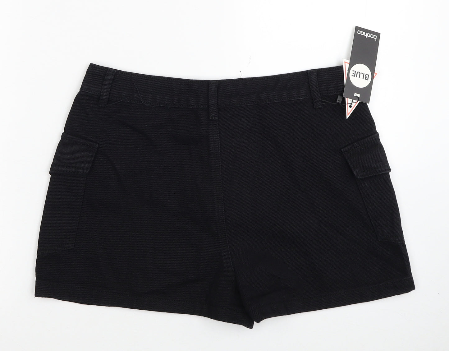 Boohoo Womens Black Cotton Cargo Shorts Size 10 Regular Zip