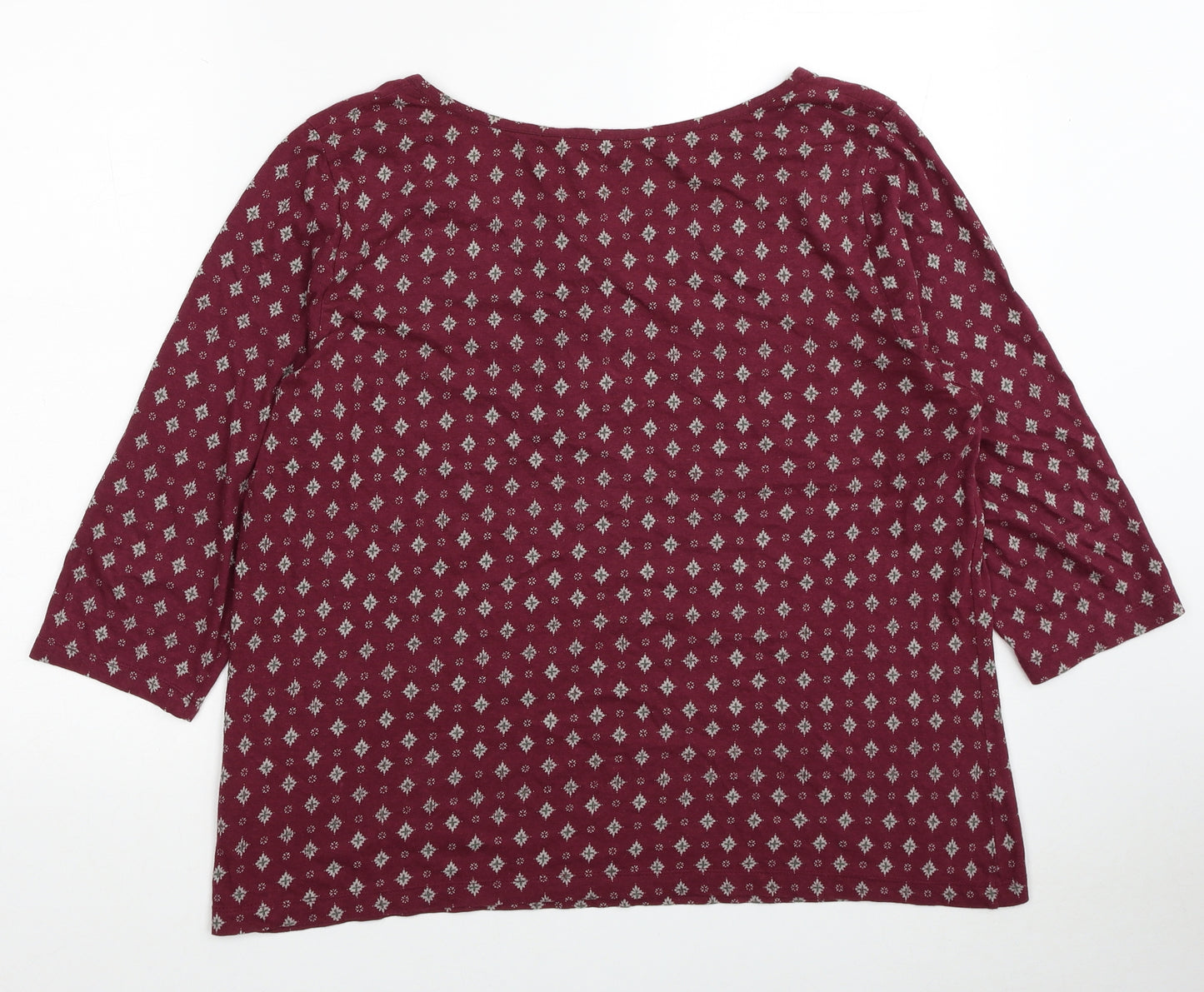 Bonmarché Womens Red Geometric Cotton Basic Blouse Size 18 Boat Neck - Tie Neck Detail