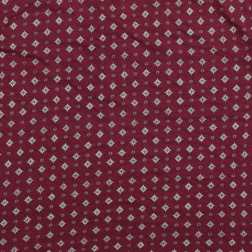 Bonmarché Womens Red Geometric Cotton Basic Blouse Size 18 Boat Neck - Tie Neck Detail
