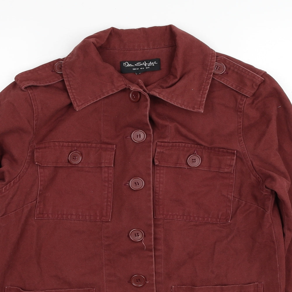 Miss Selfridge Womens Red Military Jacket Jacket Size 6 Button