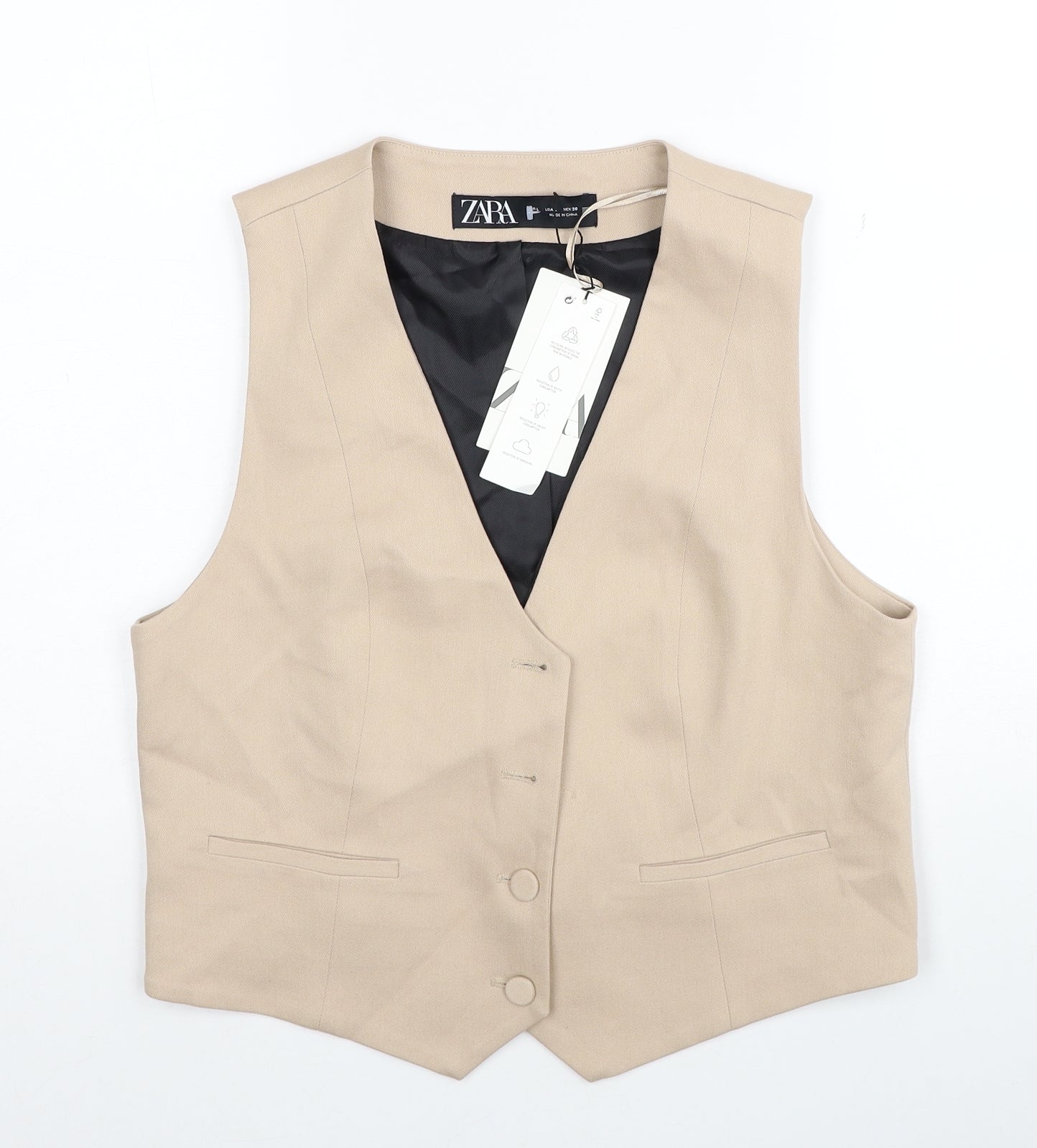 Zara Womens Beige Cotton Jacket Suit Waistcoat Size L