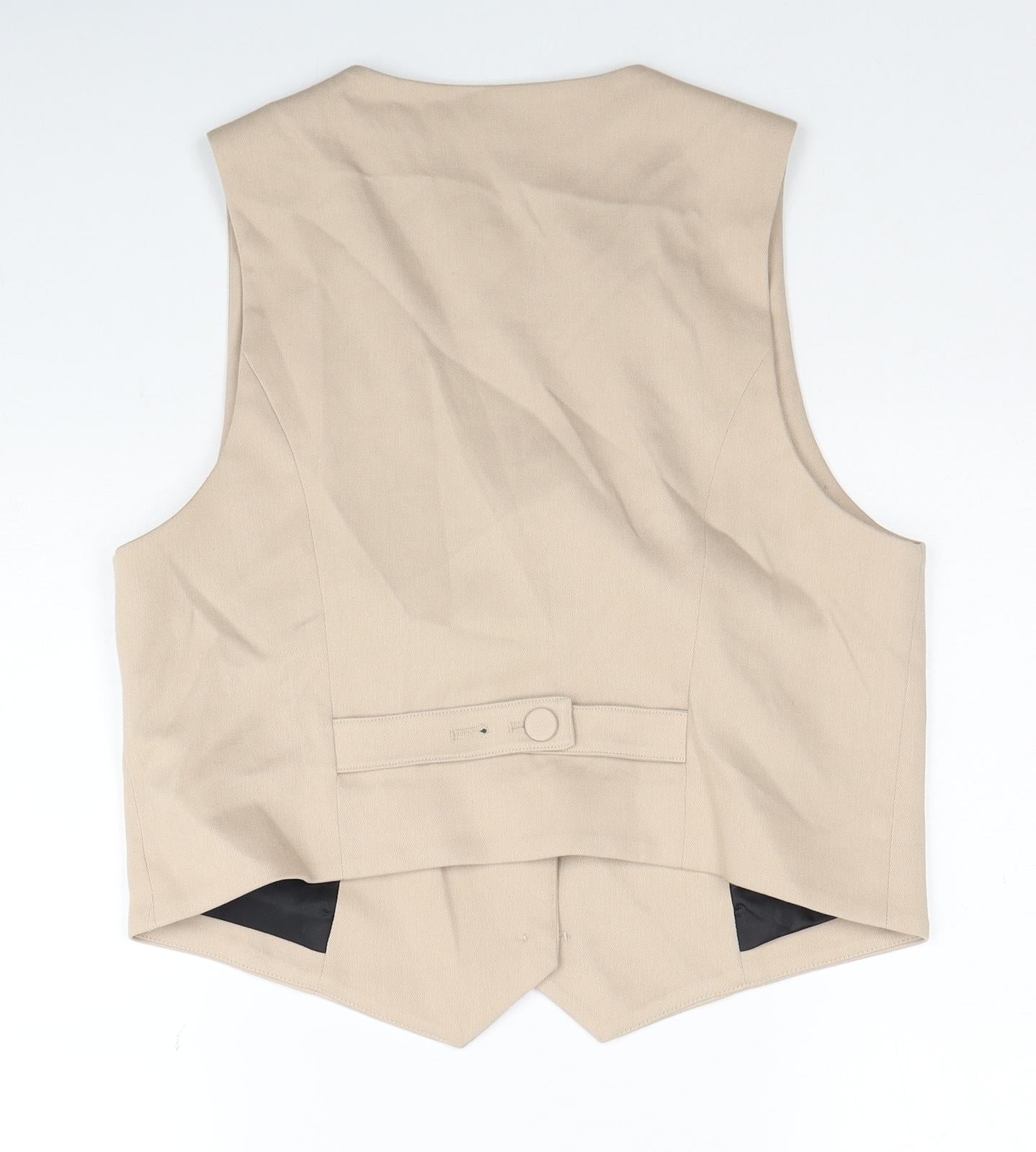 Zara Womens Beige Cotton Jacket Suit Waistcoat Size L