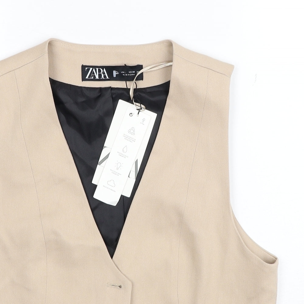 Zara Womens Beige Cotton Jacket Suit Waistcoat Size L