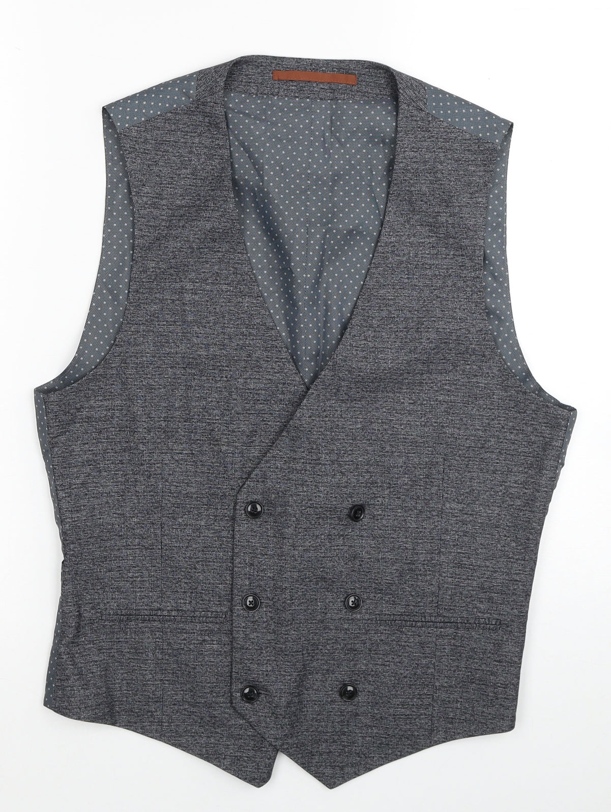 Burton Mens Grey Plaid Polyester Jacket Suit Waistcoat Size S