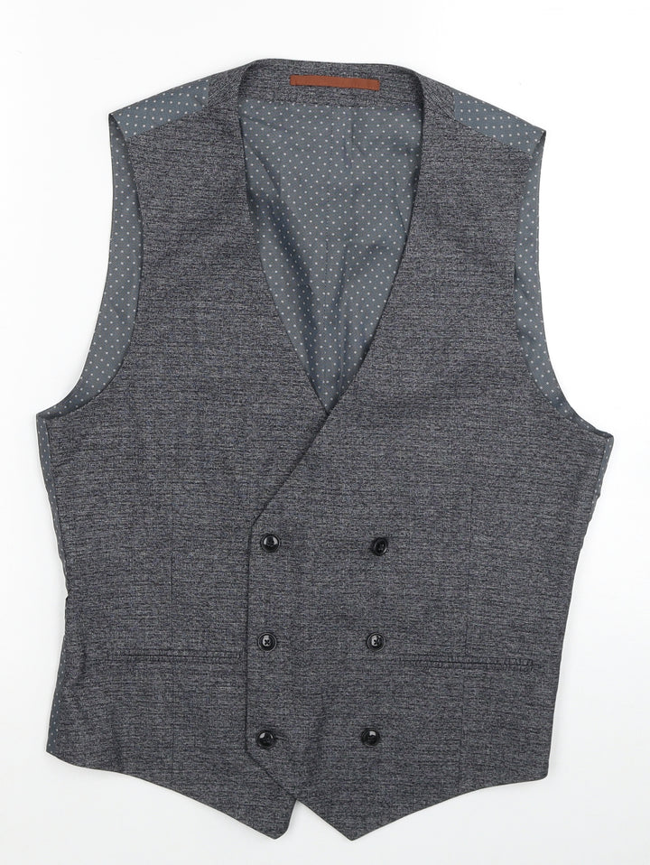 Burton Mens Grey Plaid Polyester Jacket Suit Waistcoat Size S