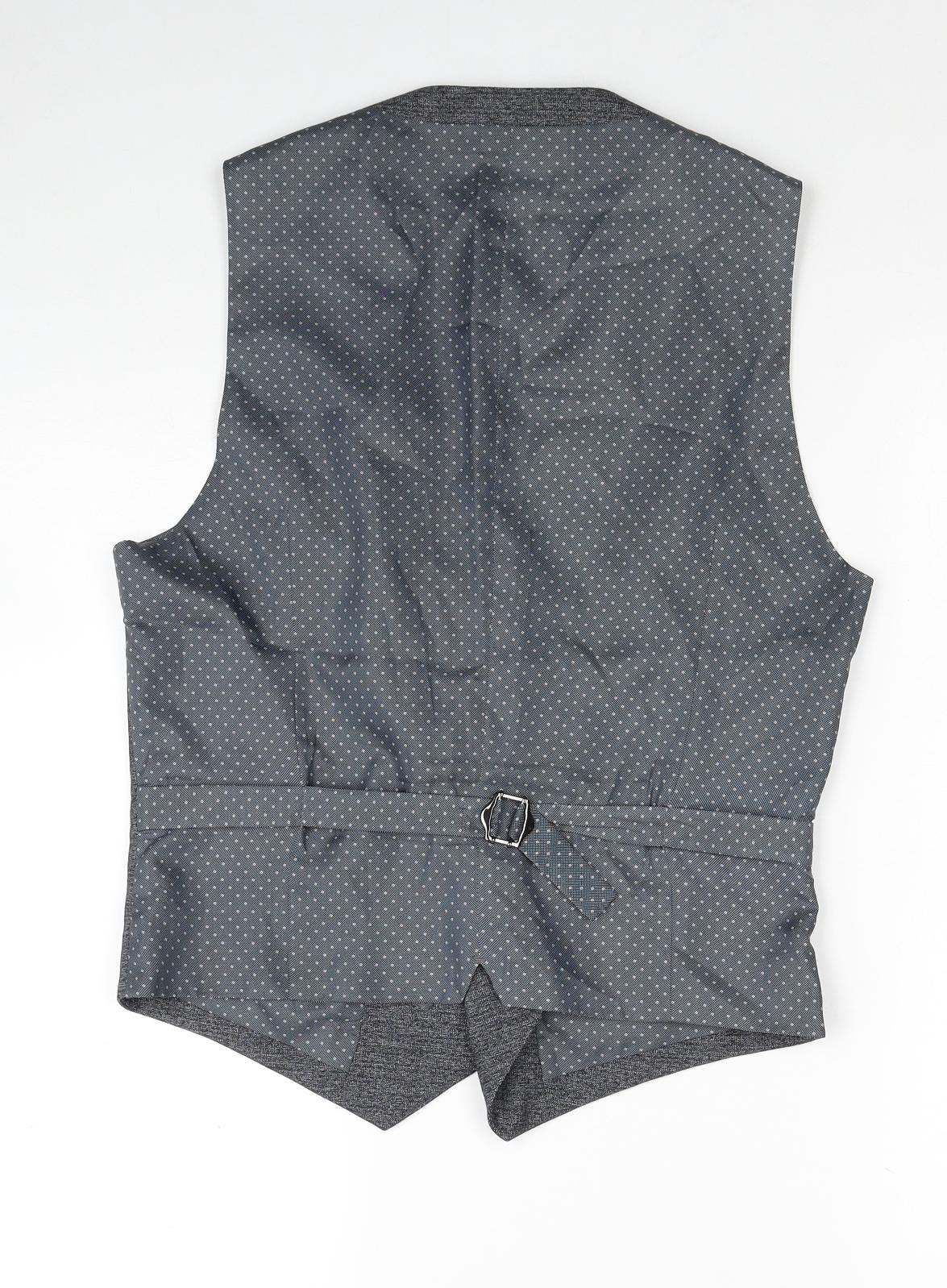 Burton Mens Grey Plaid Polyester Jacket Suit Waistcoat Size S