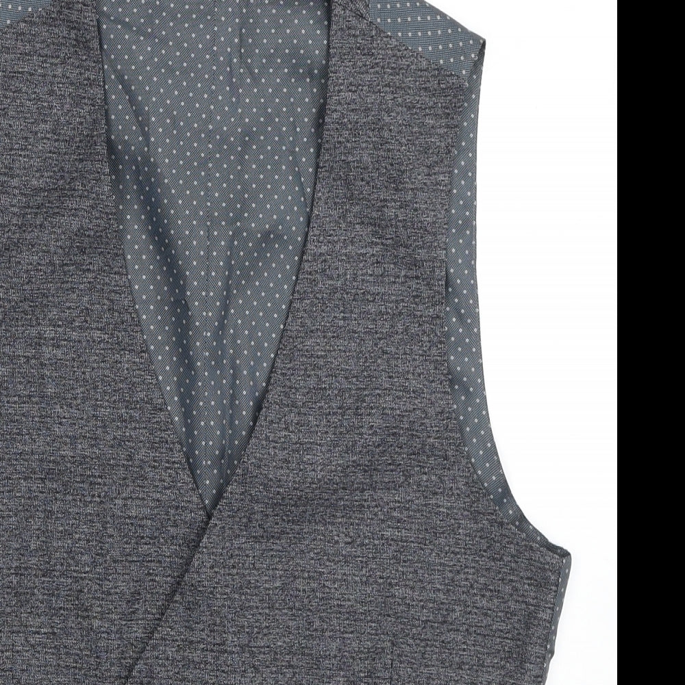Burton Mens Grey Plaid Polyester Jacket Suit Waistcoat Size S