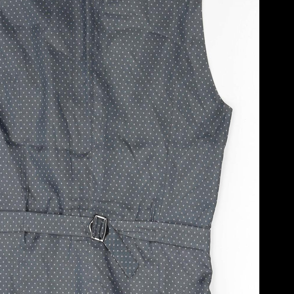 Burton Mens Grey Plaid Polyester Jacket Suit Waistcoat Size S