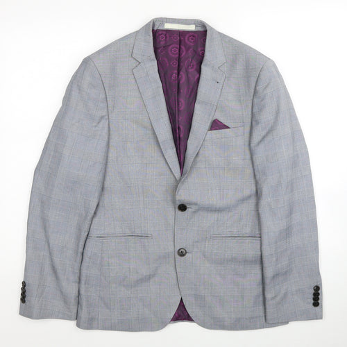 Burton Mens Grey Plaid Polyester Jacket Blazer Size 36