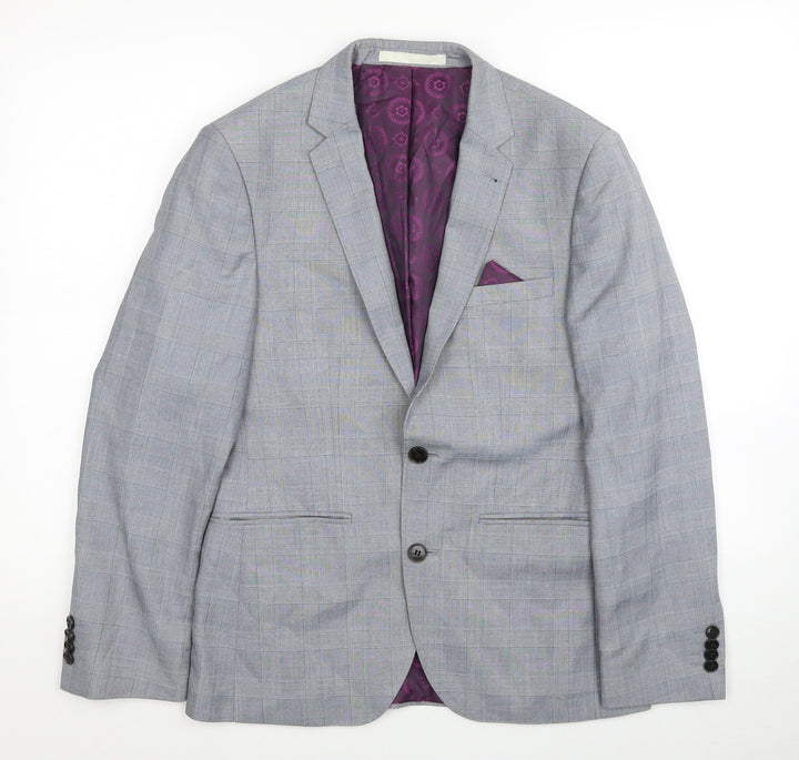 Burton Mens Grey Plaid Polyester Jacket Blazer Size 36