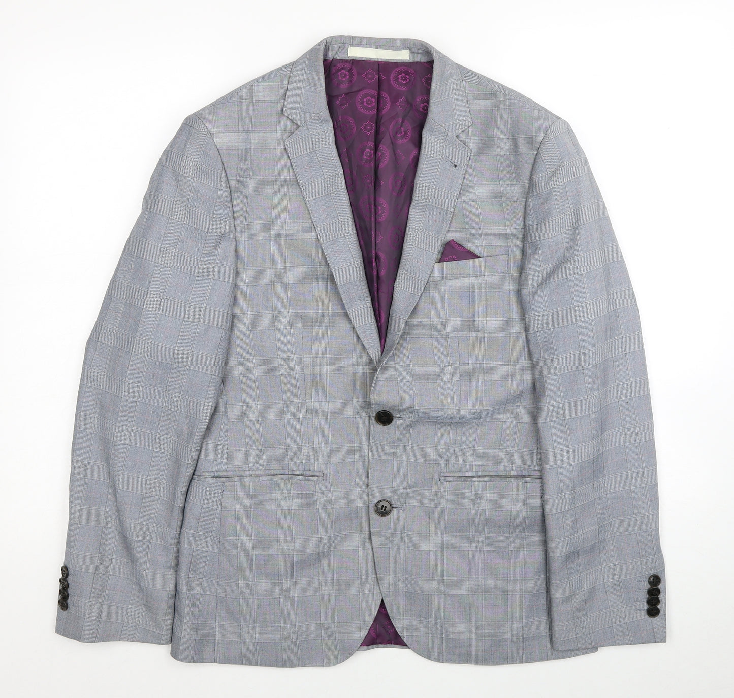 Burton Mens Grey Plaid Polyester Jacket Blazer Size 36