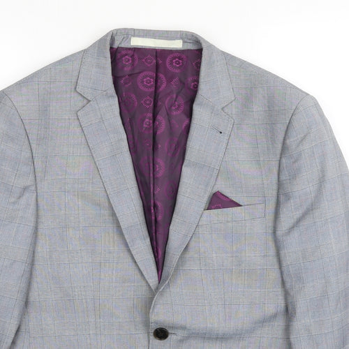Burton Mens Grey Plaid Polyester Jacket Blazer Size 36