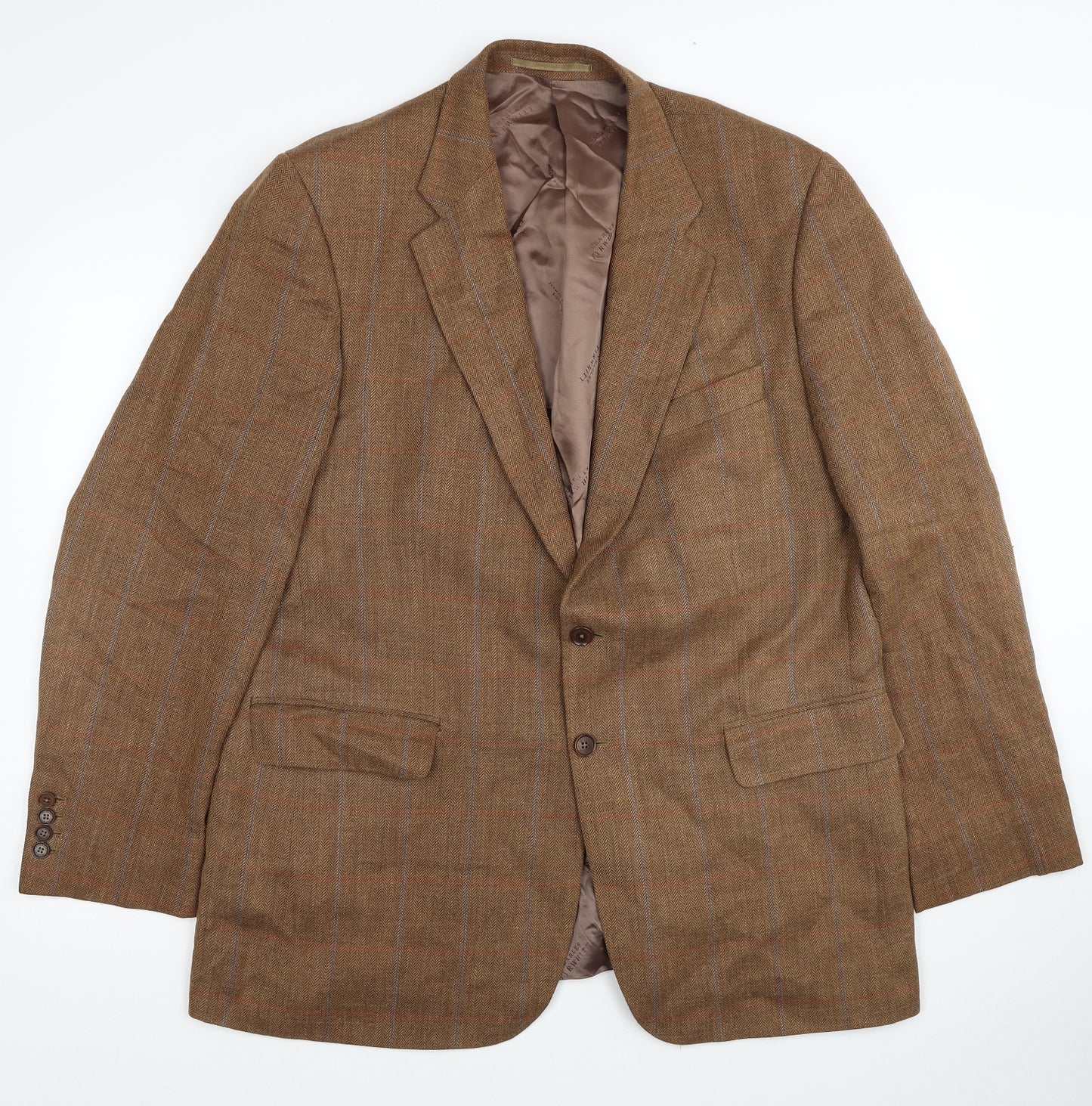 Charles Tyrwhitt Mens Brown Plaid Wool Jacket Blazer Size 44