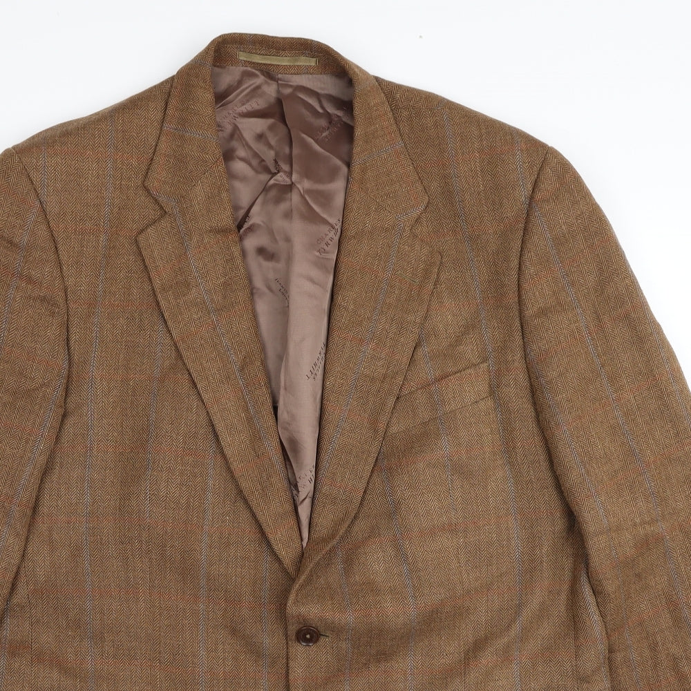 Charles Tyrwhitt Mens Brown Plaid Wool Jacket Blazer Size 44