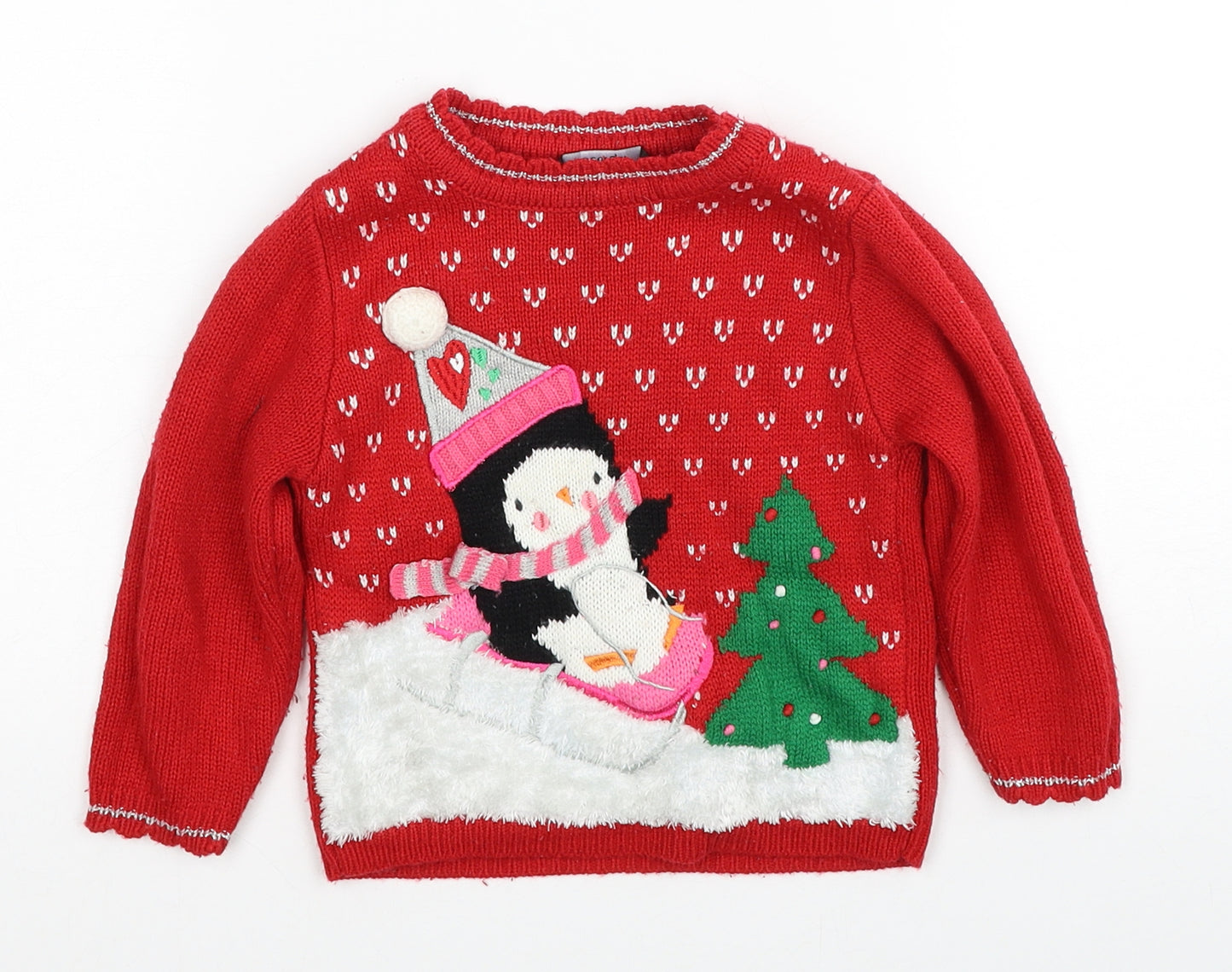 George Girls Red Acrylic Pullover Jumper Size 18-24 Months Pullover - Christmas Jumper
