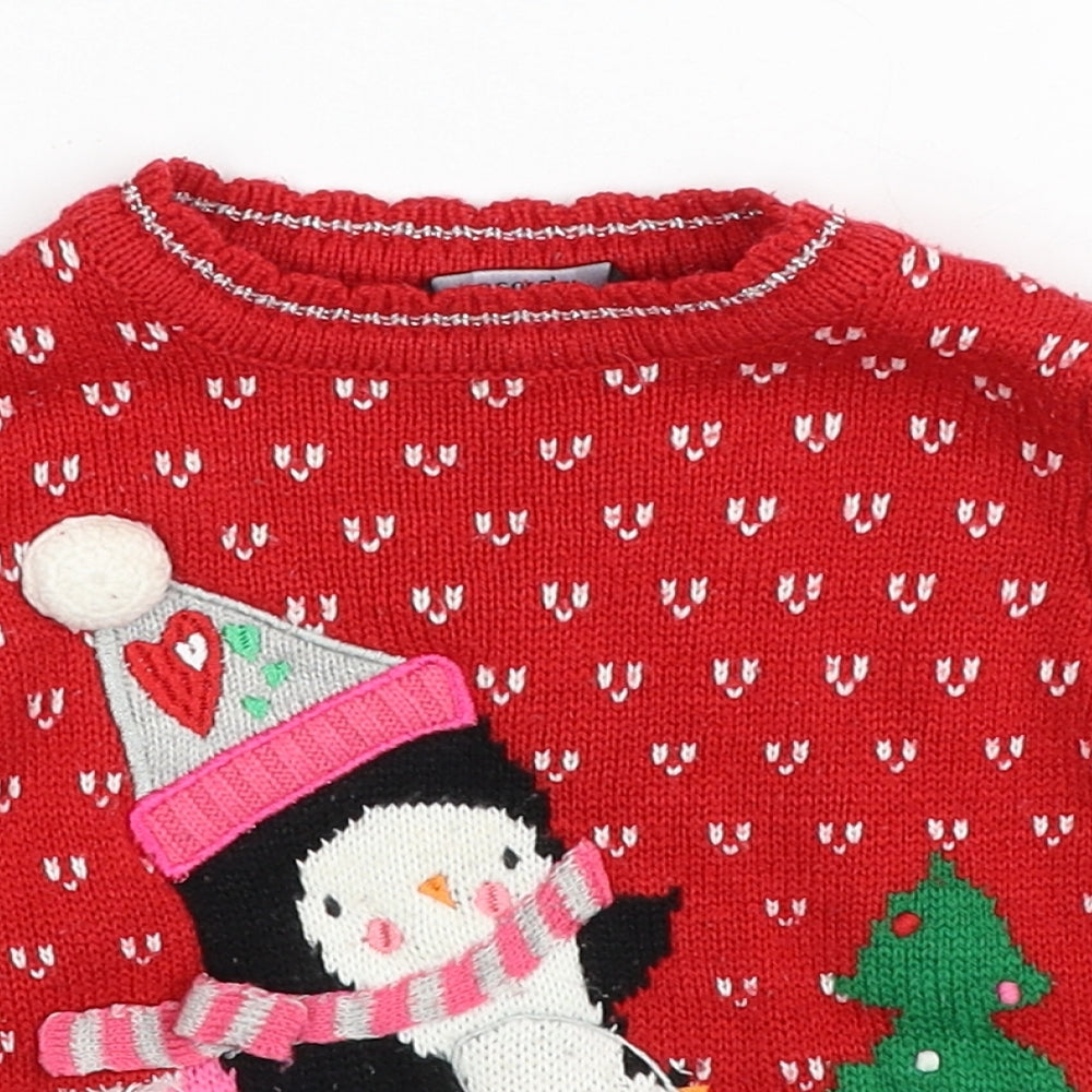 George Girls Red Acrylic Pullover Jumper Size 18-24 Months Pullover - Christmas Jumper