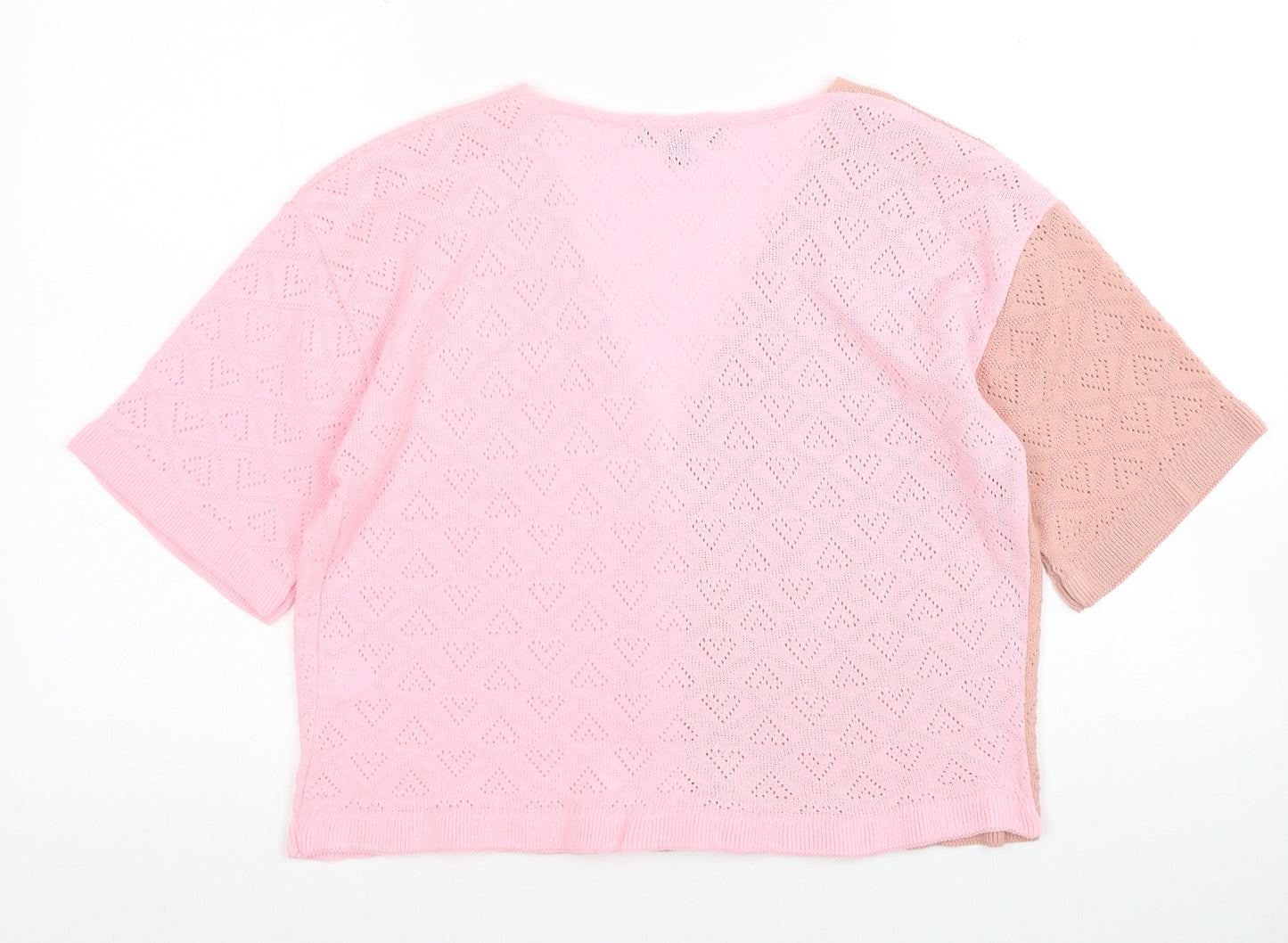 QED London Womens Pink V-Neck Geometric Acrylic Cardigan Jumper Size L