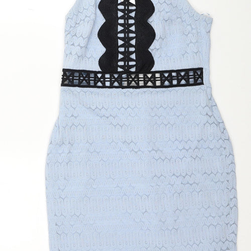 Topshop Womens Blue Cotton Bodycon Size 10 Square Neck Zip