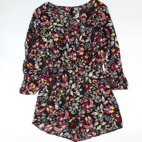 H&M Womens Multicoloured Floral Polyester Playsuit One-Piece Size 10 Pullover