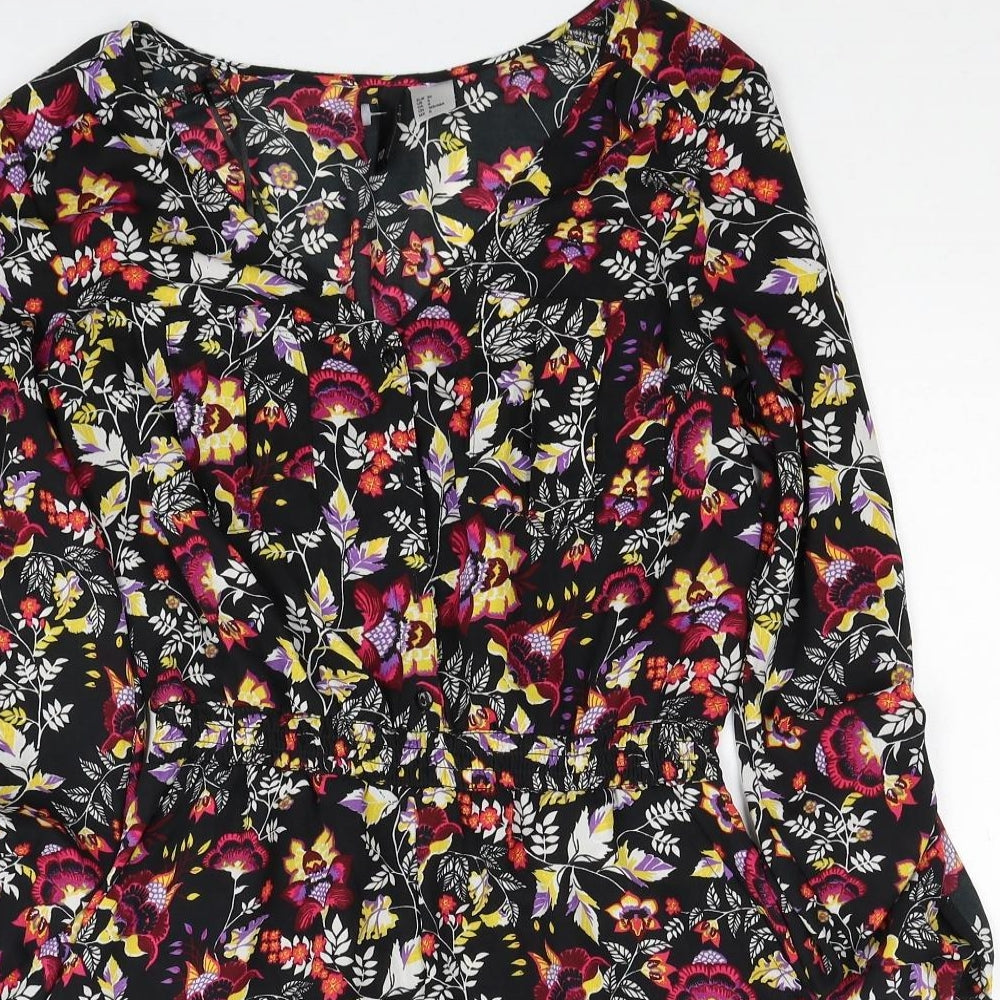 H&M Womens Multicoloured Floral Polyester Playsuit One-Piece Size 10 Pullover