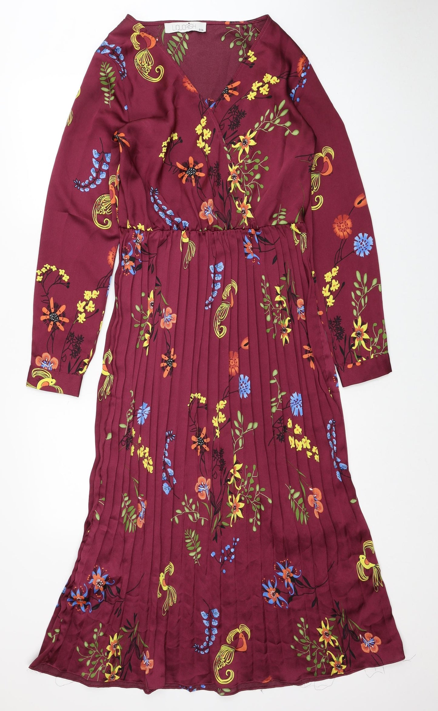 Liquorish Womens Red Paisley Polyester Maxi Size 8 V-Neck Button