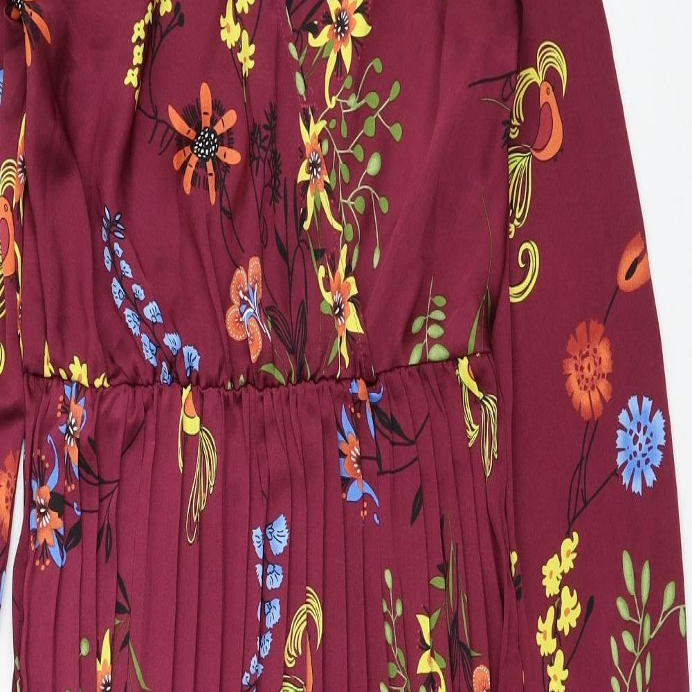 Liquorish Womens Red Paisley Polyester Maxi Size 8 V-Neck Button