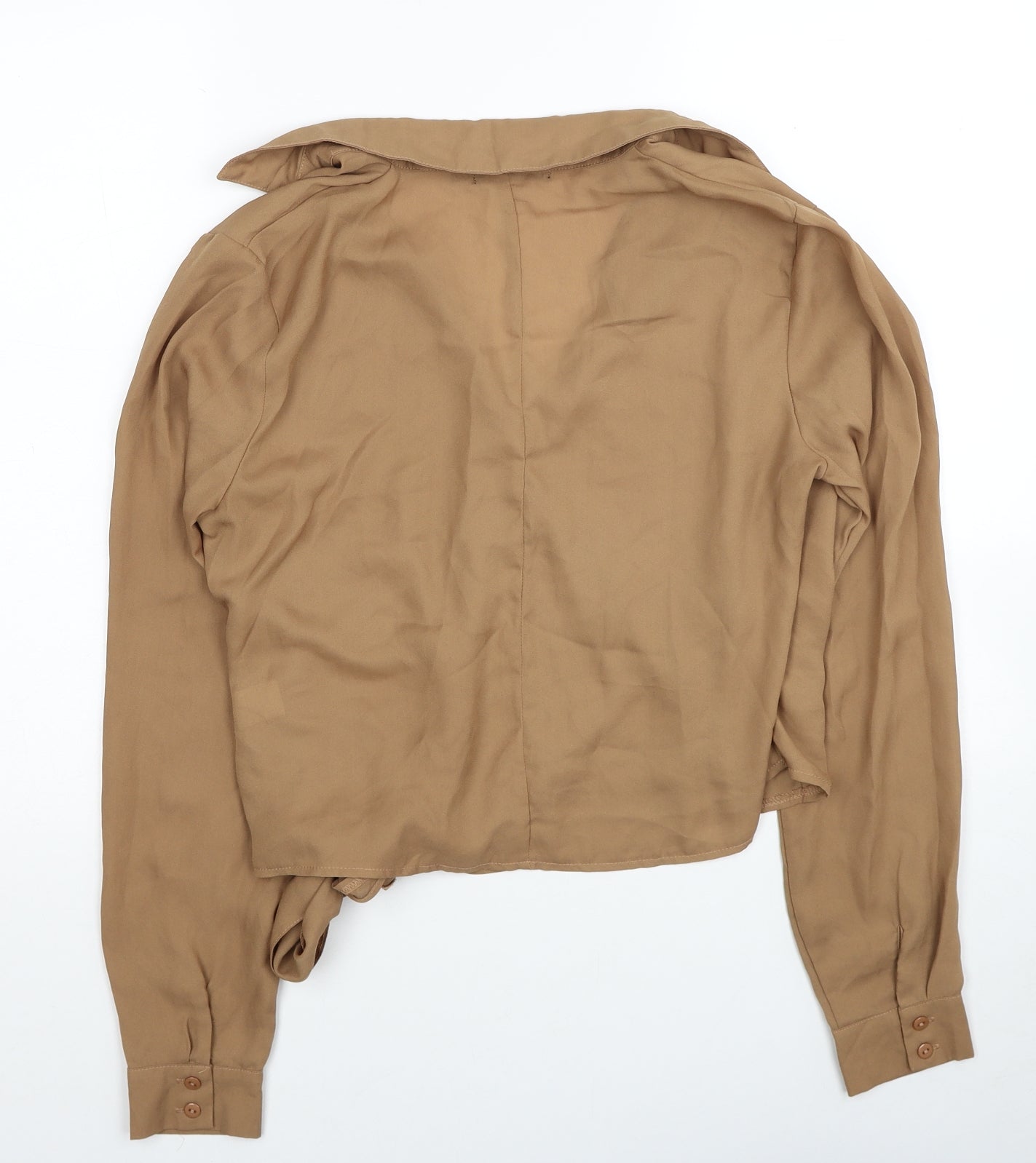 Missguided Womens Brown Polyester Wrap Blouse Size 10 Collared