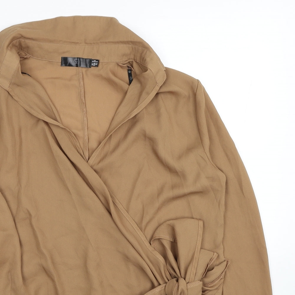 Missguided Womens Brown Polyester Wrap Blouse Size 10 Collared