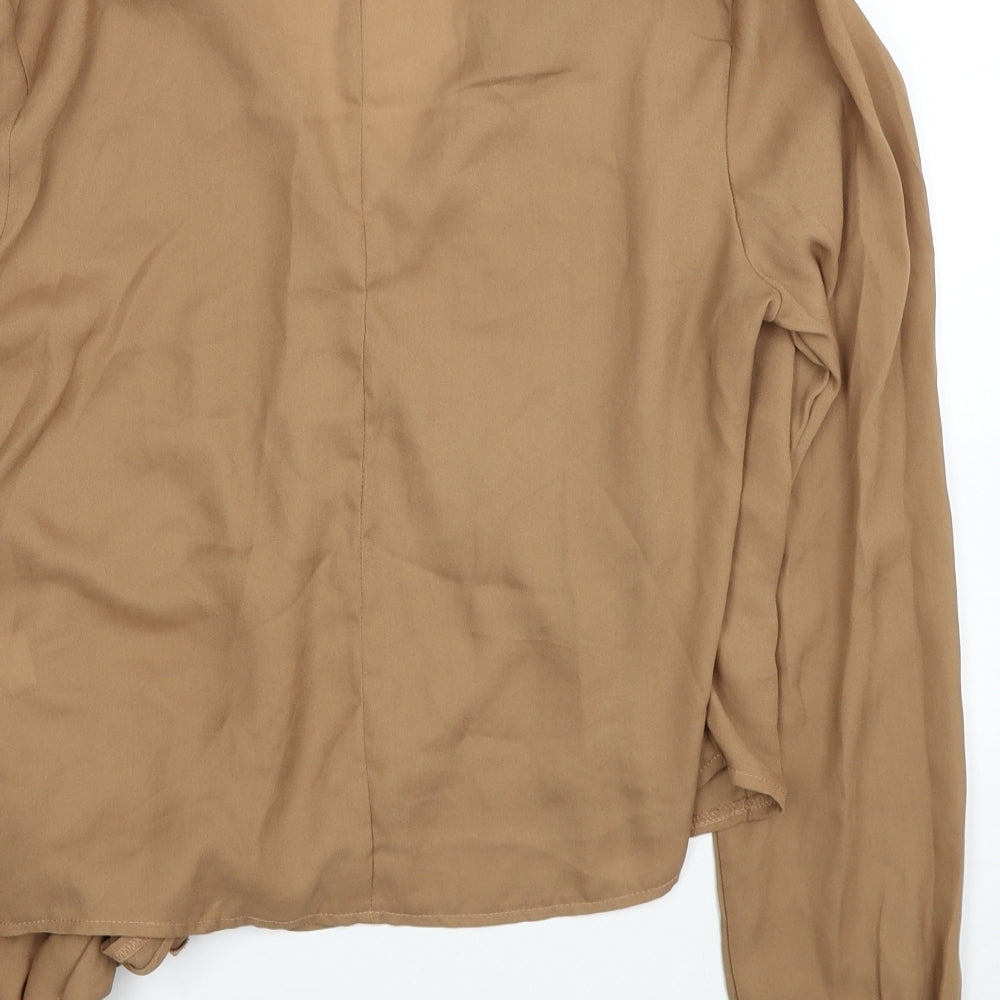 Missguided Womens Brown Polyester Wrap Blouse Size 10 Collared