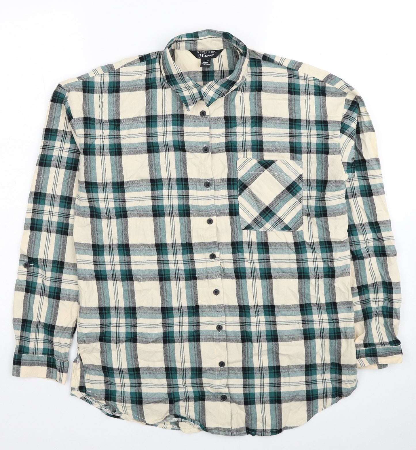 New Look Boys Beige Plaid Cotton Basic Button-Up Size 13 Years Round Neck Button