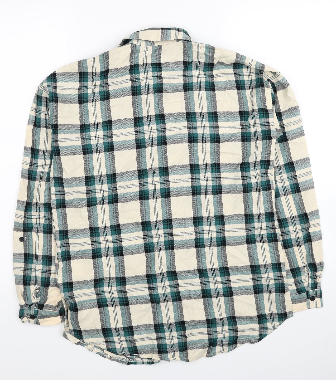 New Look Boys Beige Plaid Cotton Basic Button-Up Size 13 Years Round Neck Button