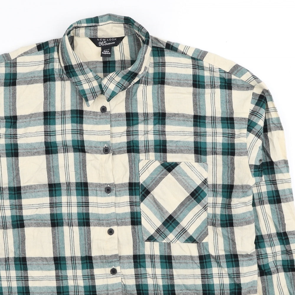 New Look Boys Beige Plaid Cotton Basic Button-Up Size 13 Years Round Neck Button